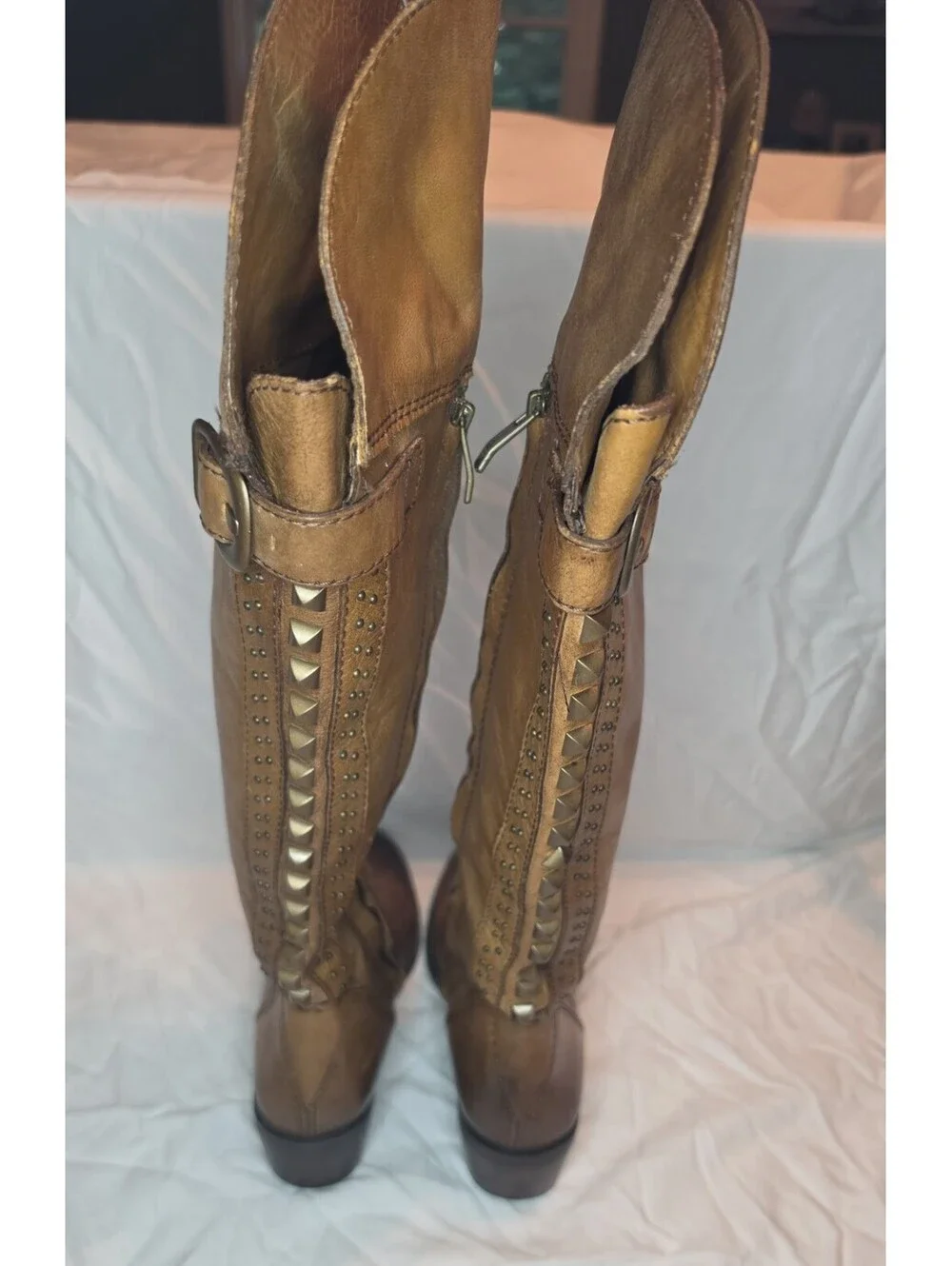 Vince Camuto Bollo Brown Leather Studded Tall Riding Boots Women’s Size 6B
